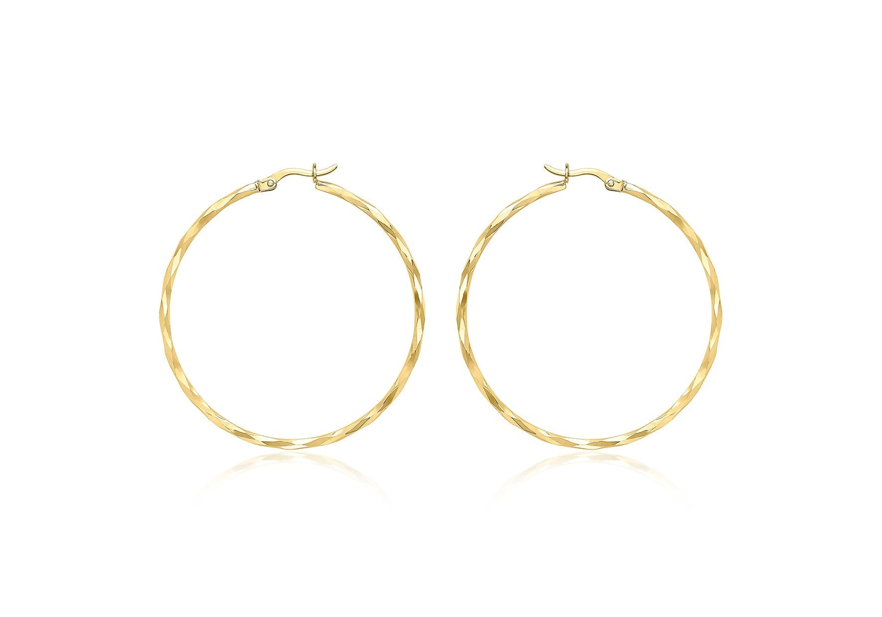 9ct Yellow Gold Diamond Cut Hoop Earrings 42mm