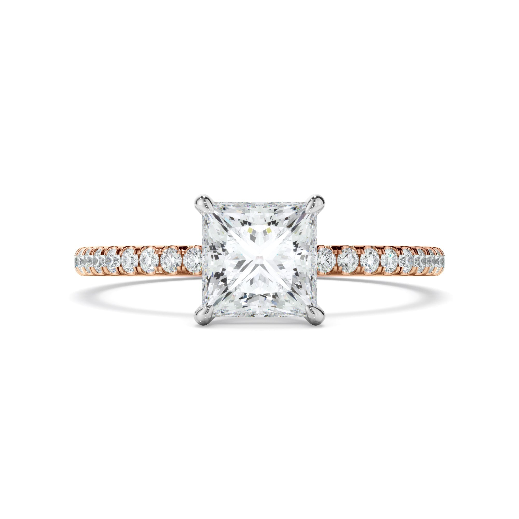 Princess Cut Diamond Solitaire Engagement Ring With Pave Band