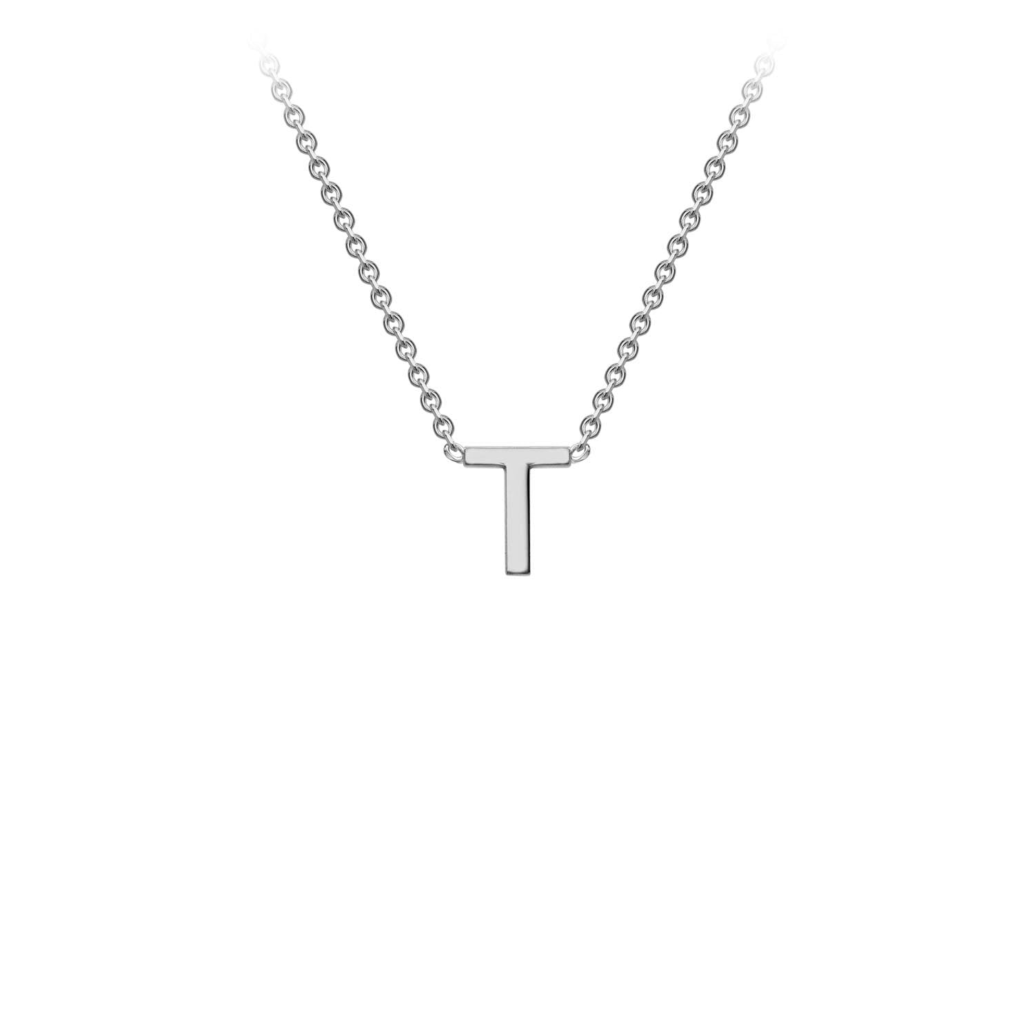 9ct White Gold 'T' Initial Adjustable Letter Necklace 38/43cm