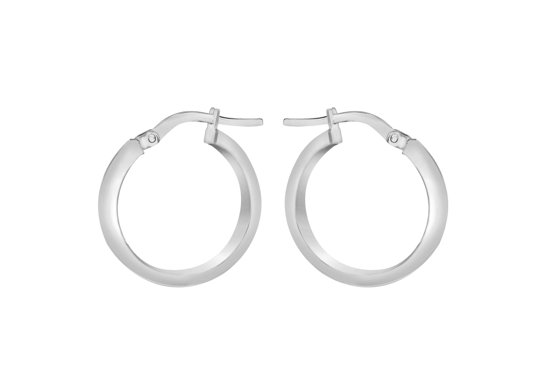 9ct White Gold 3mm Rectangular-Tube 15mm Hoop Creole Earrings