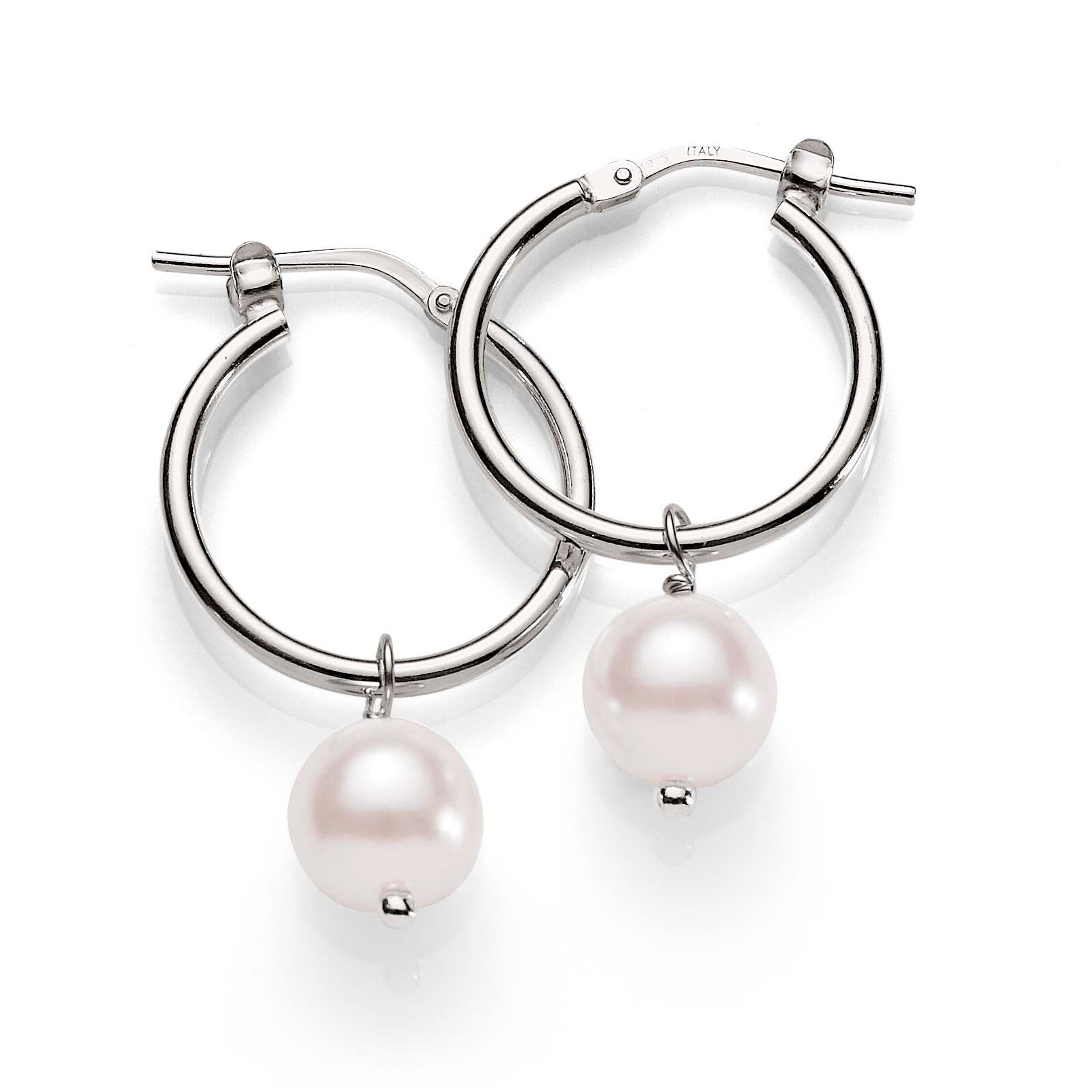 Silver pearl hoops 15mm