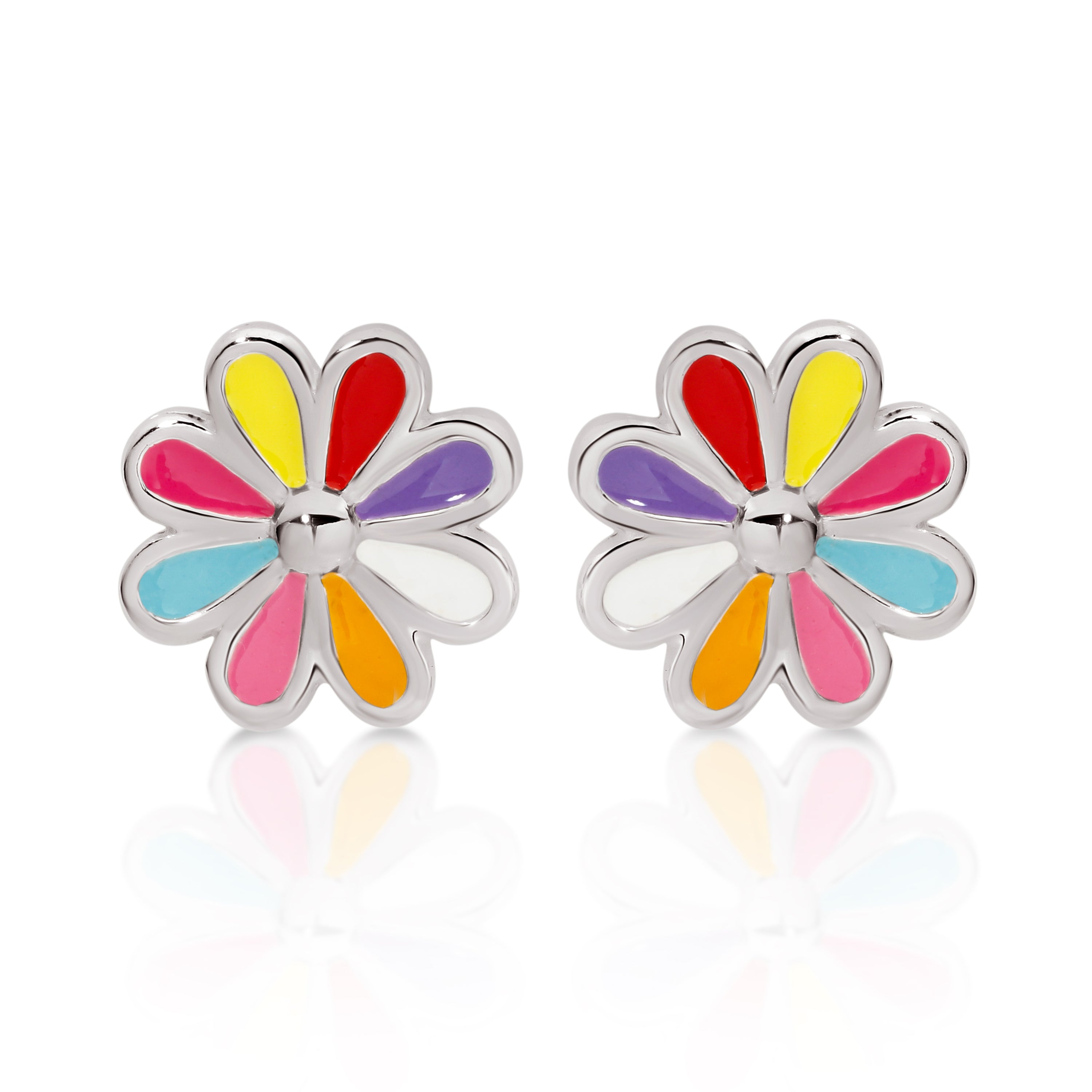 Silver multicolour flower studs