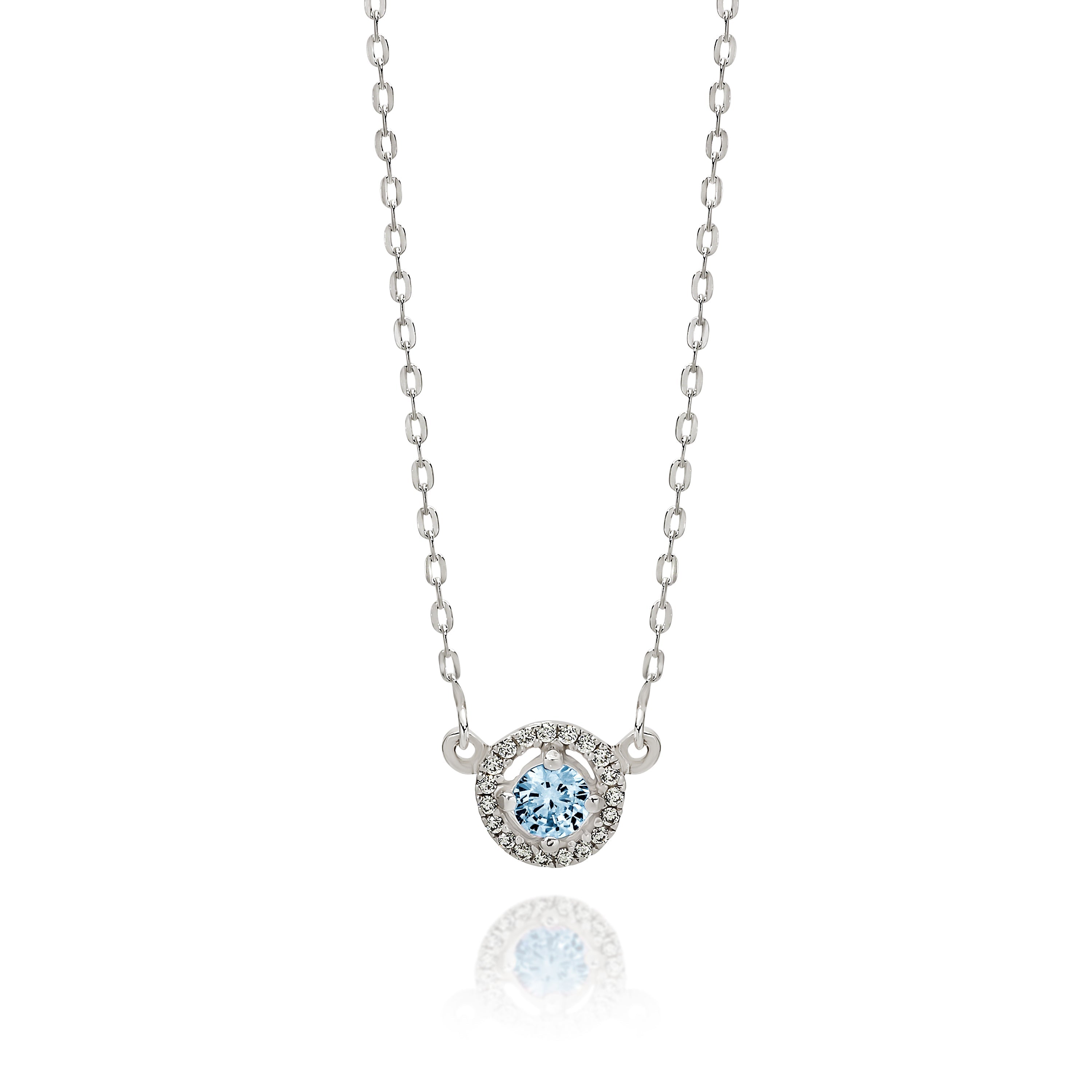 Silver blue cubic zirconia halo necklet