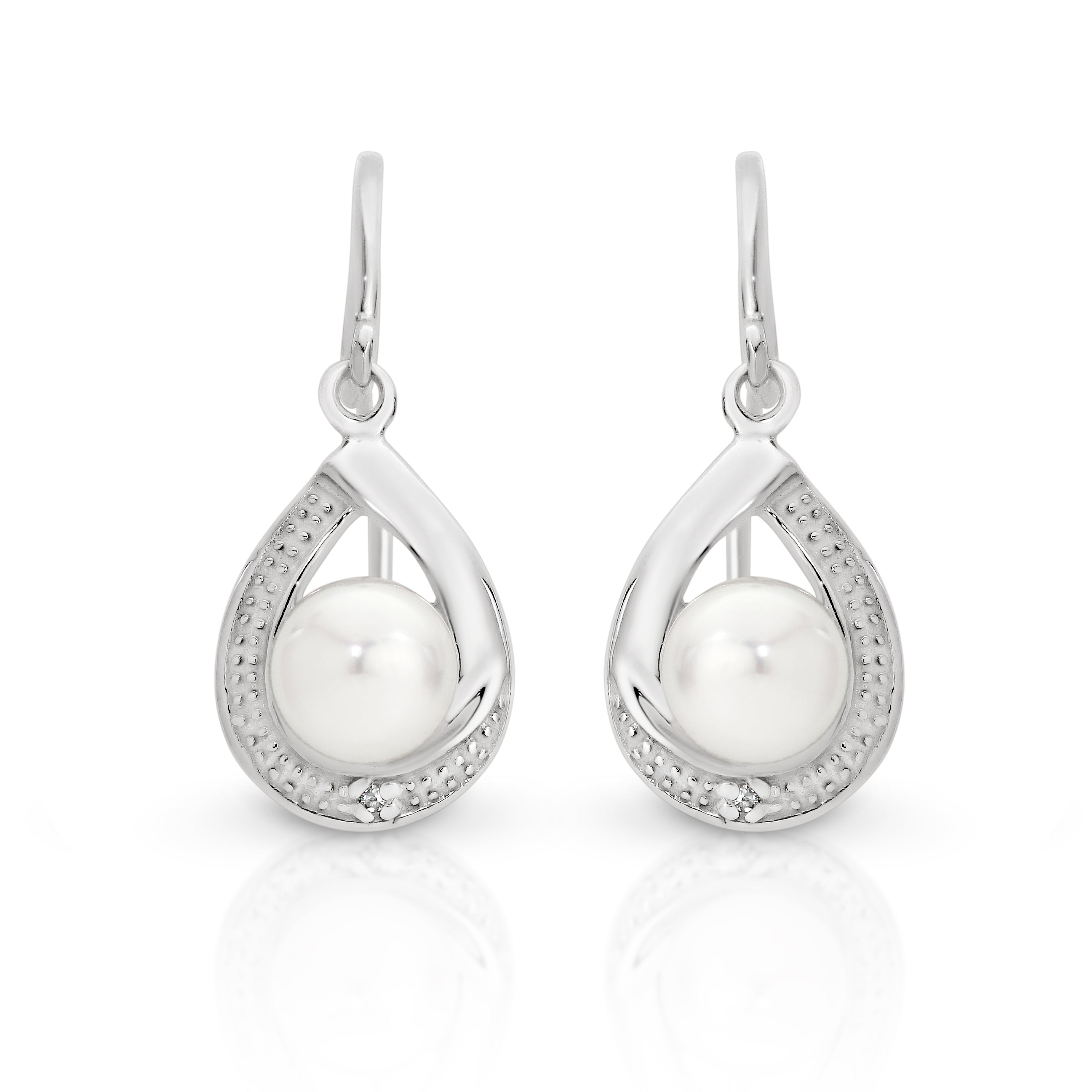 Silver pearl & diamond earrings