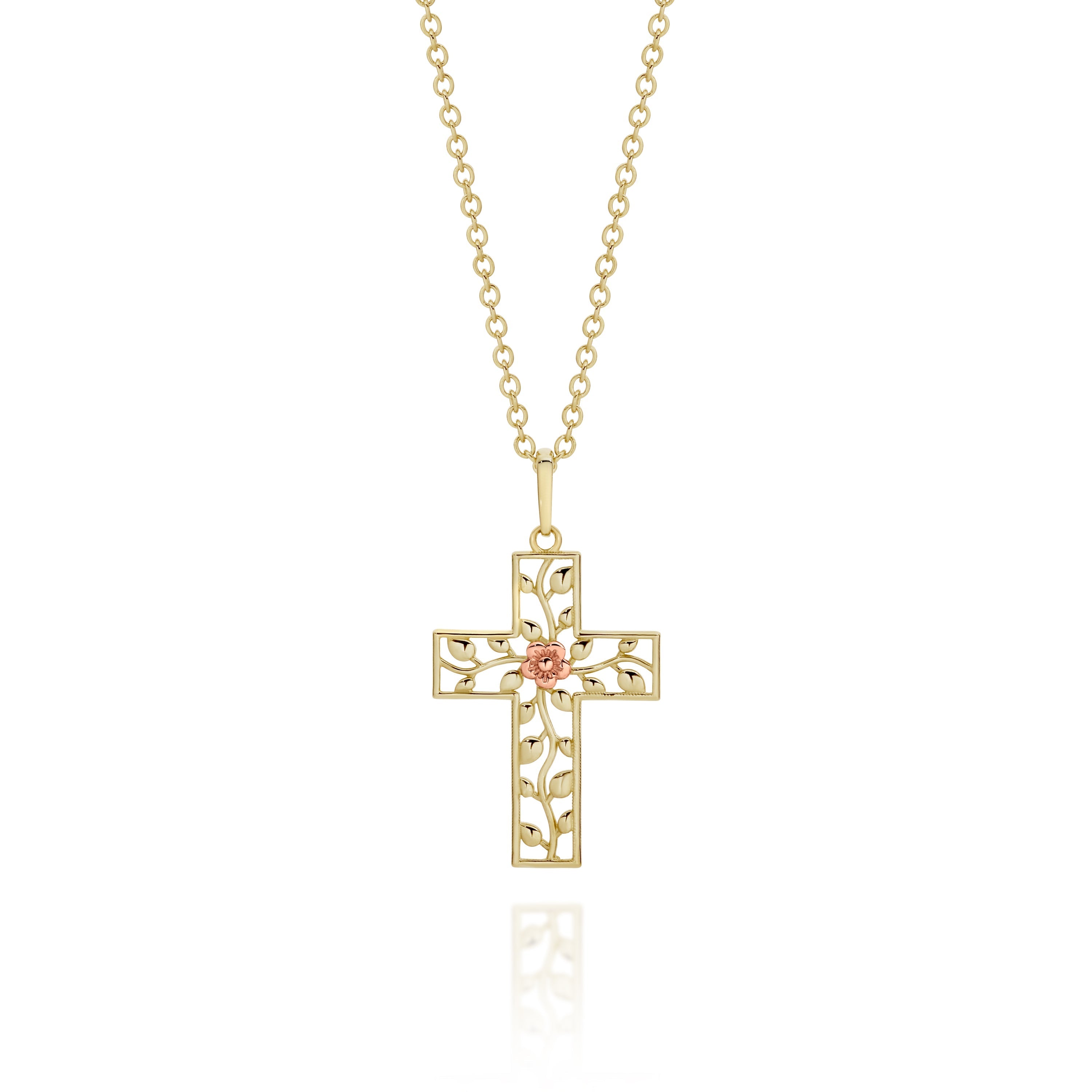 9ct gold floral cross pendant