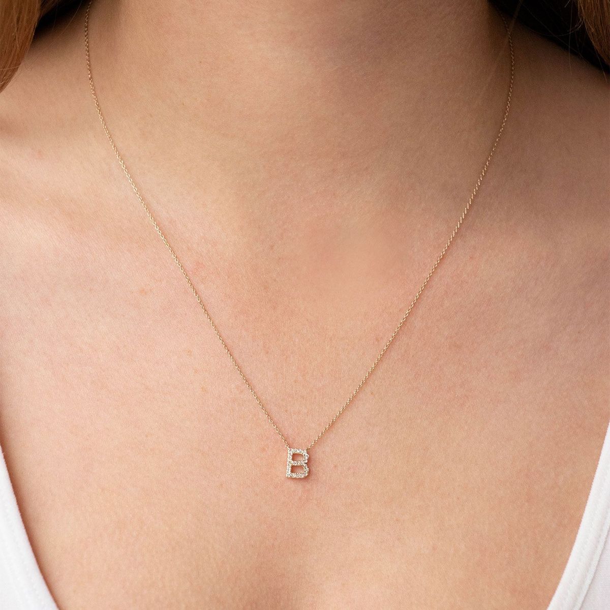 9ct Yellow Gold Diamond Initial 'B' Necklace