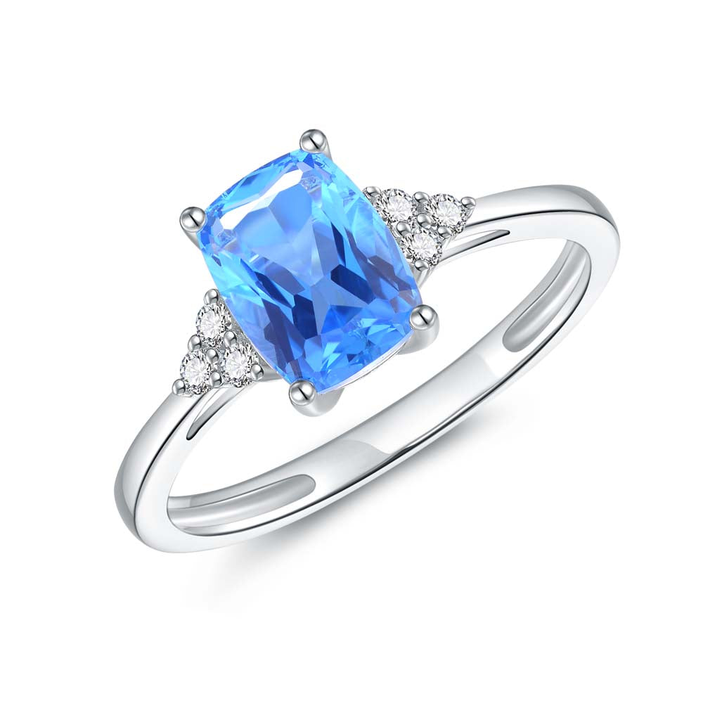 9ct White Gold Blue Topaz & Diamond Ring