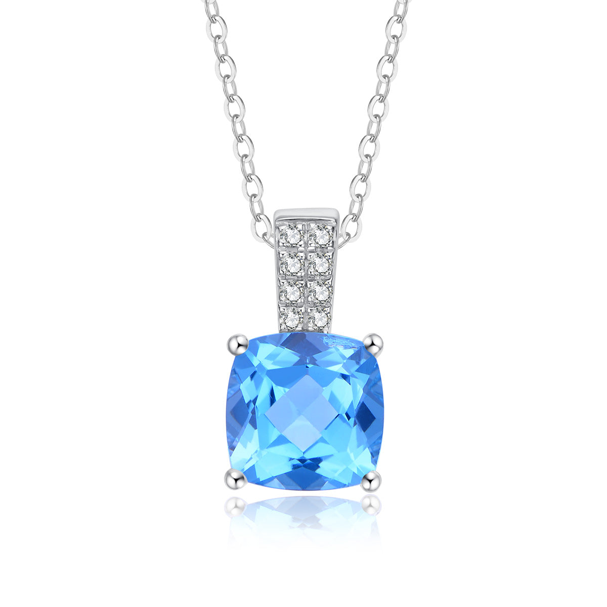 9ct White Gold Blue Topaz & Diamond Pendant