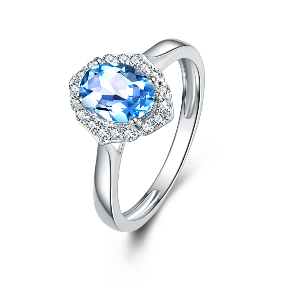 9ct White Gold Blue Topaz & Diamond Ring