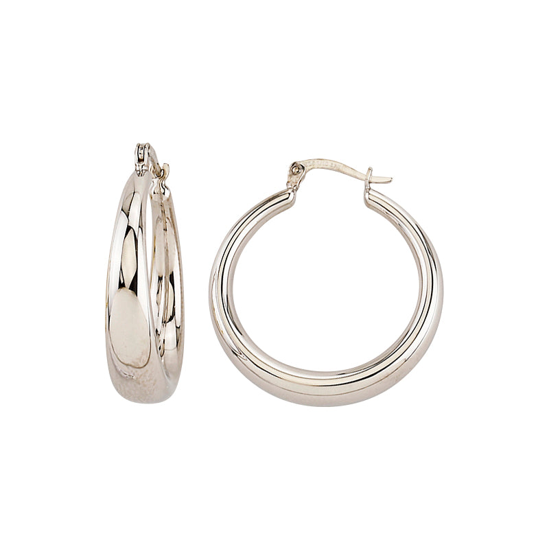 9ct White Gold Silver Bonded Tapered Hoop Earrings