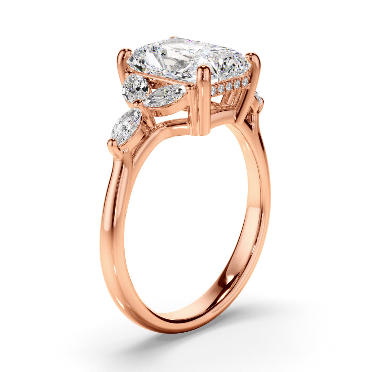 Radiant Cut Diamond Engagement Ring with Cluster Shoulders