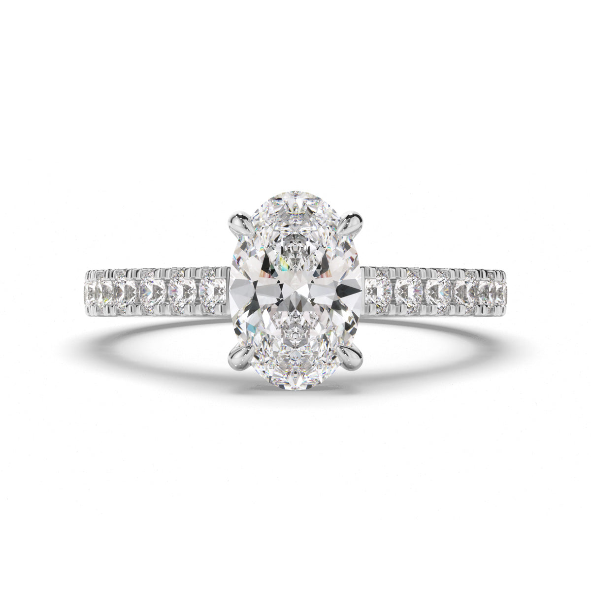 Oval Cut Diamond Engagement Ring with Diamond Sides