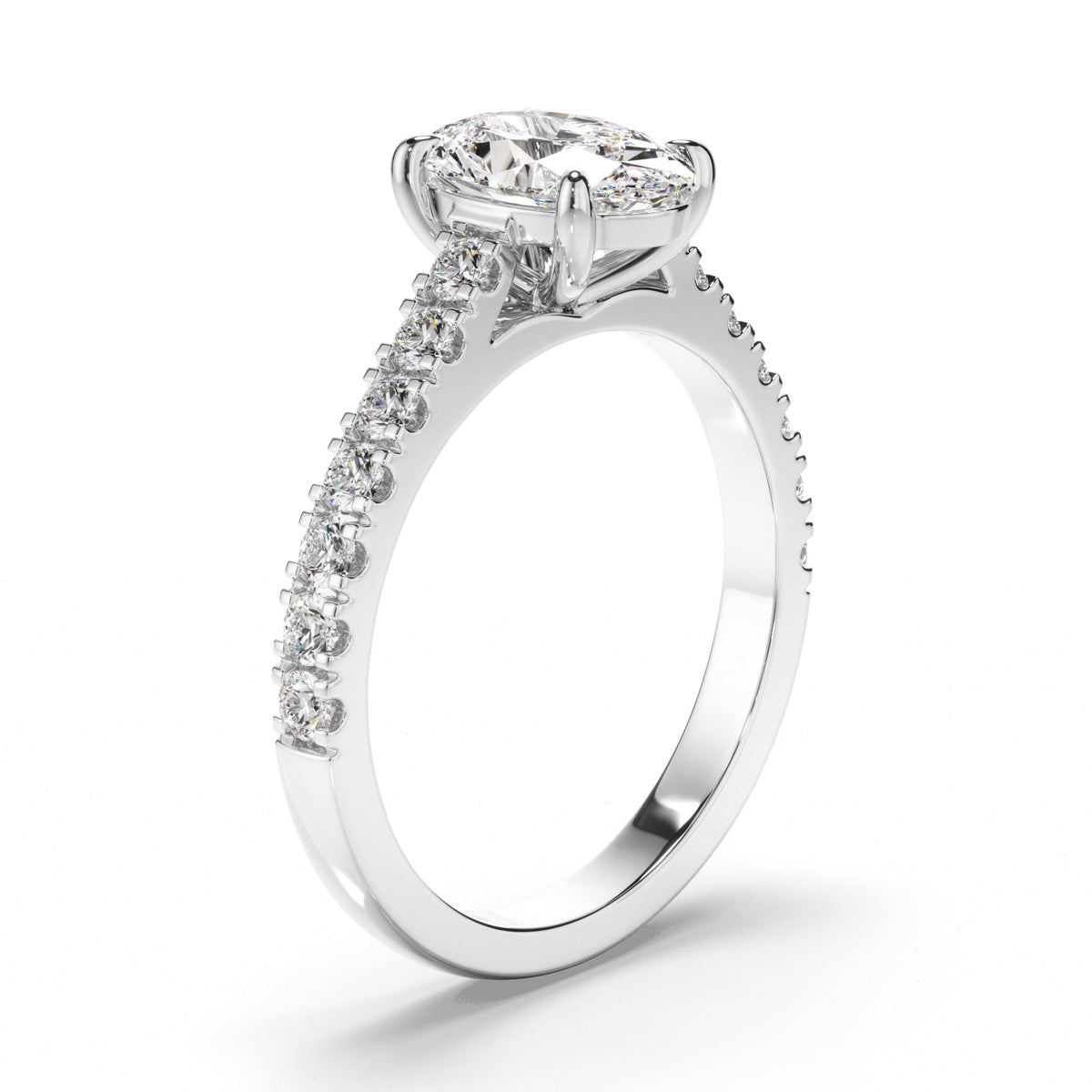 Oval Cut Diamond Engagement Ring with Diamond Sides