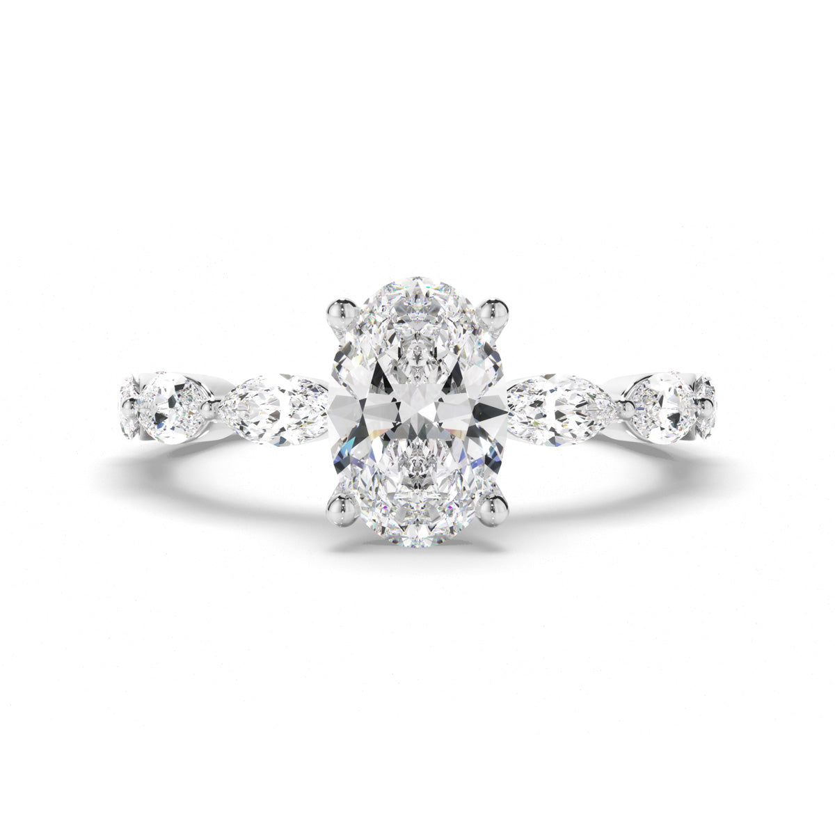 Oval Cut Diamond Engagement Ring with Marquise Sides