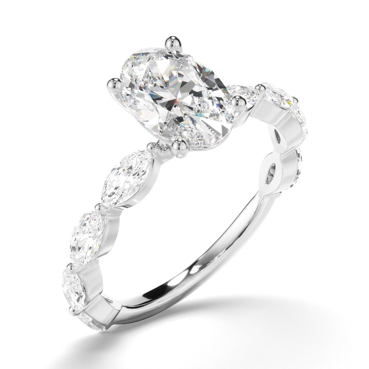 Oval Cut Diamond Engagement Ring with Marquise Sides