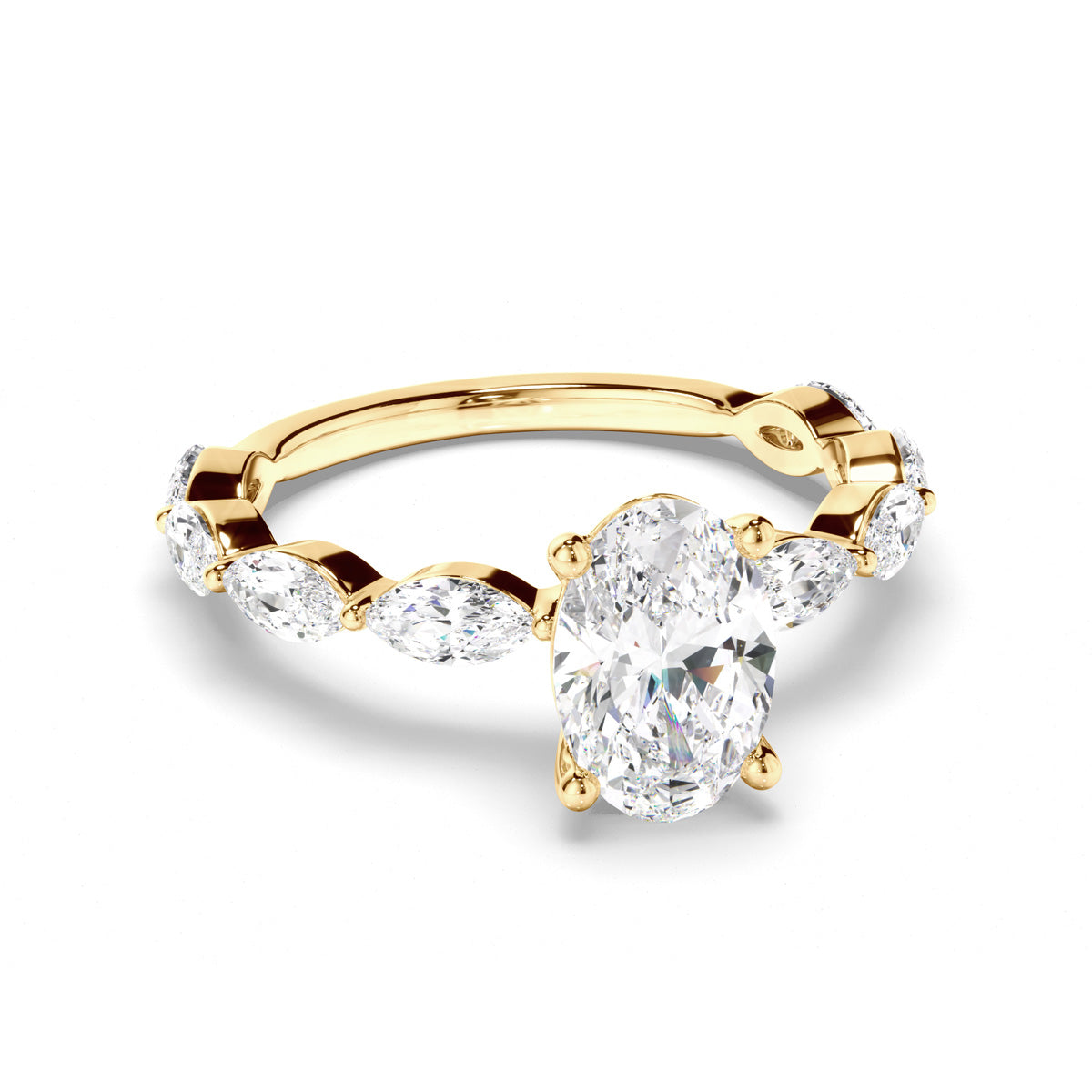 Oval Cut Diamond Solitaire Engagement Ring with Marquise Sides