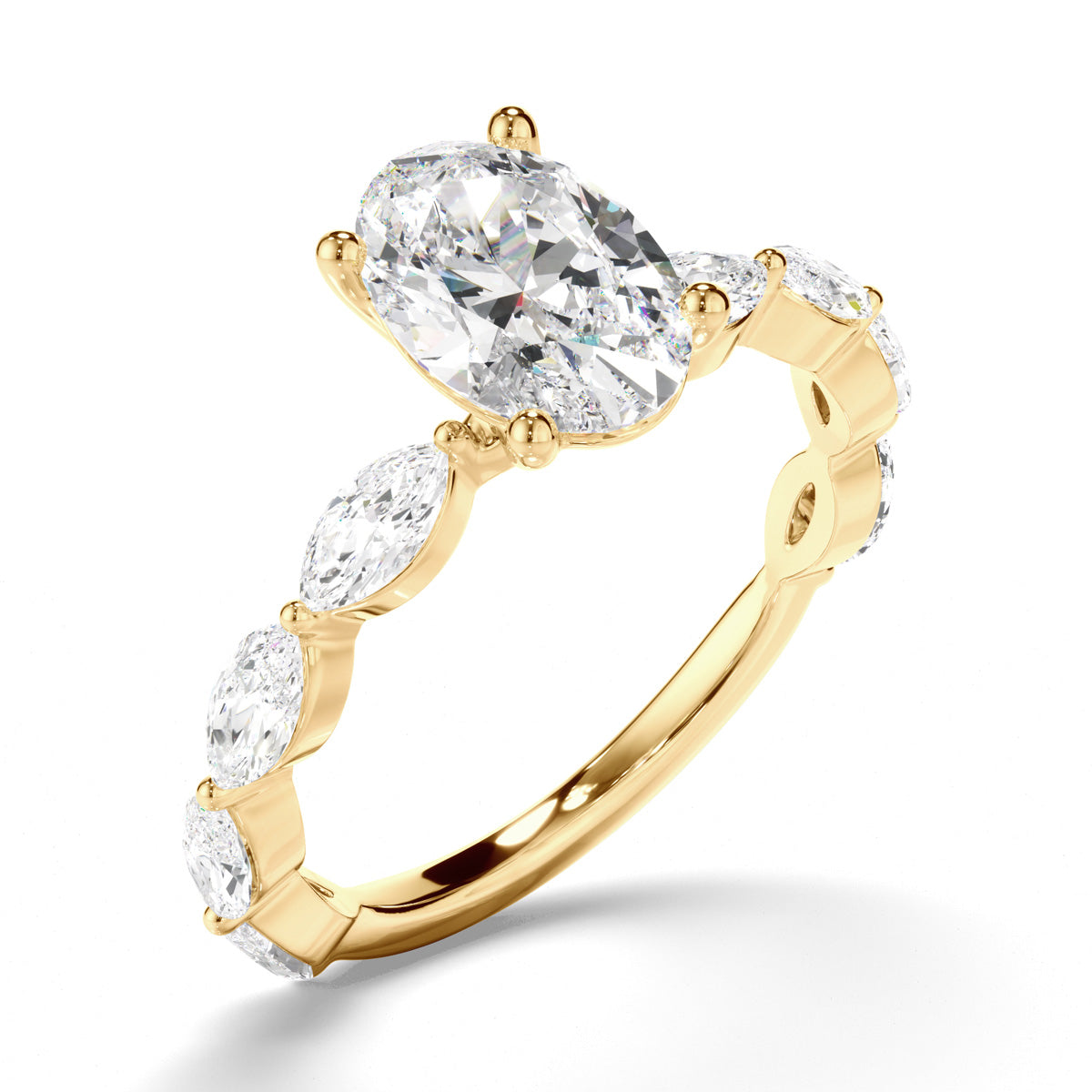 Oval Cut Diamond Solitaire Engagement Ring with Marquise Sides