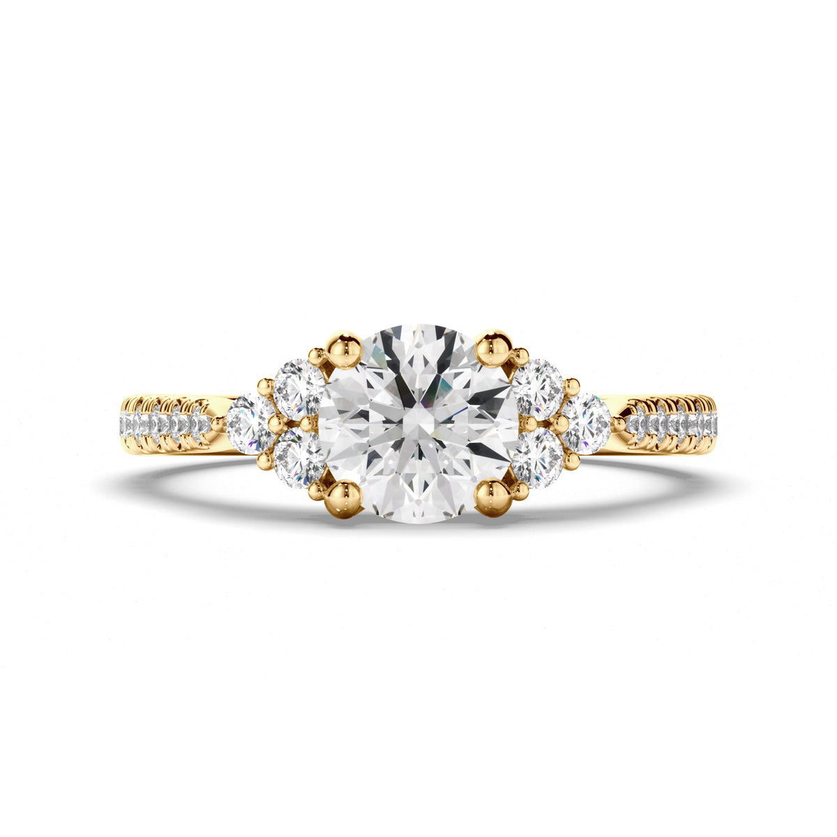 Round Brilliant Cut Diamond Engagement Ring with Diamond Sides