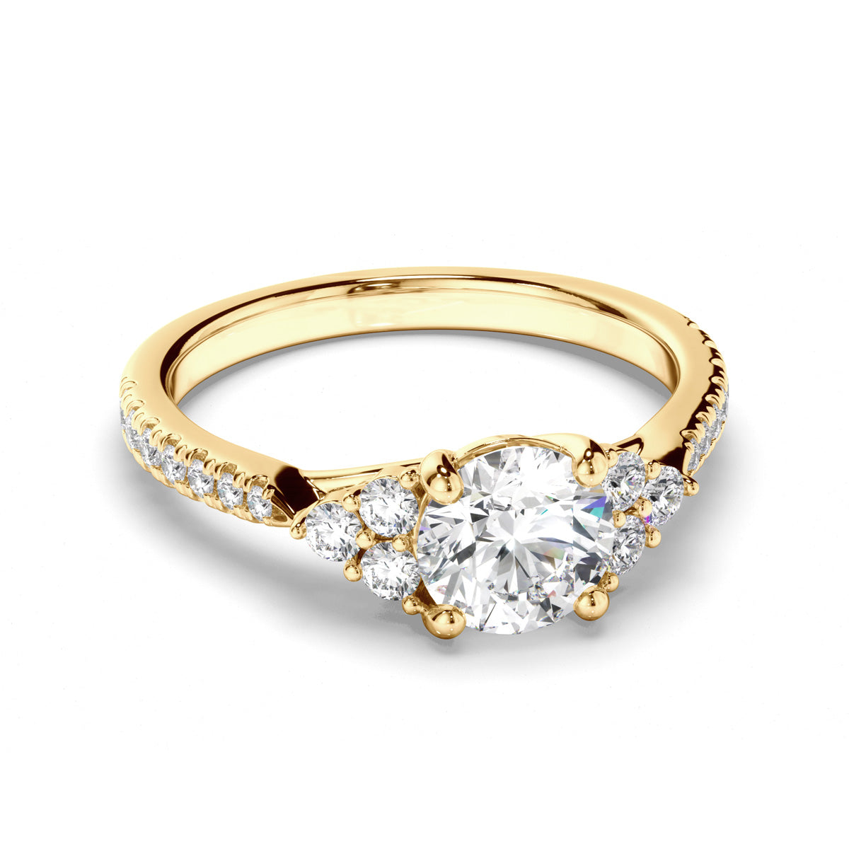 Round Brilliant Cut Diamond Engagement Ring with Diamond Sides