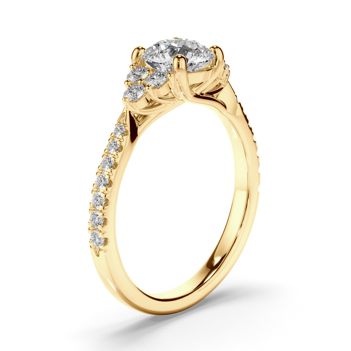 Round Brilliant Cut Diamond Engagement Ring with Diamond Sides