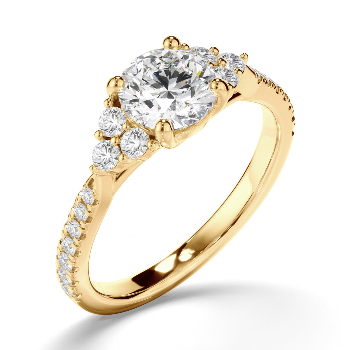 Round Brilliant Cut Diamond Engagement Ring with Diamond Sides