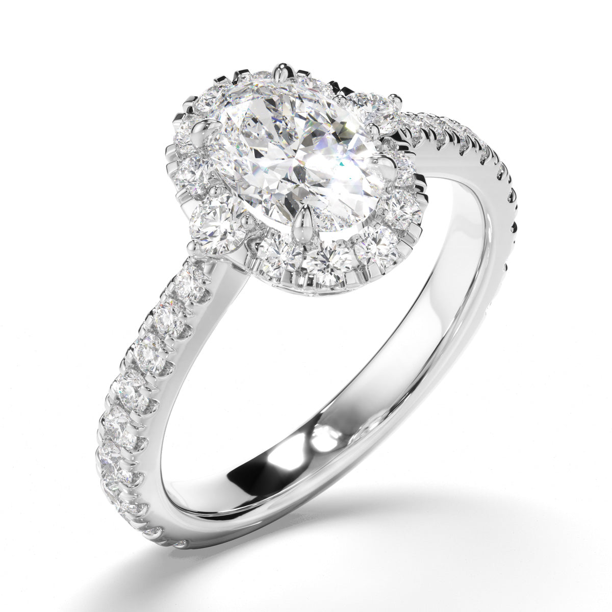 Oval Cut Diamond Halo Engagement Ring with Diamond Sides