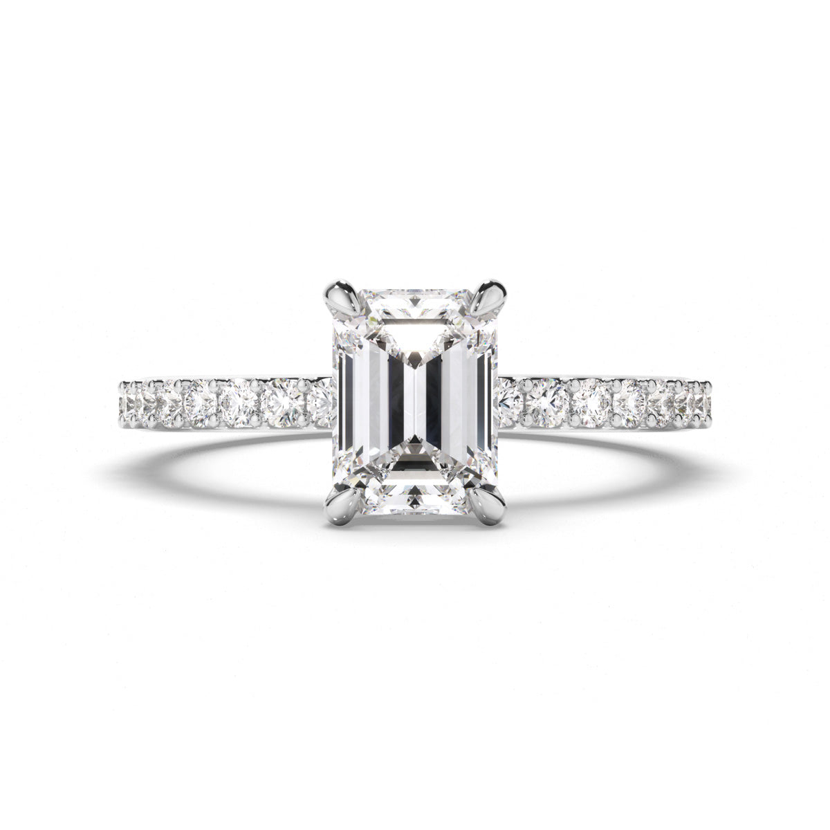 Emerald Cut Diamond Engagement Ring with Diamond Sides