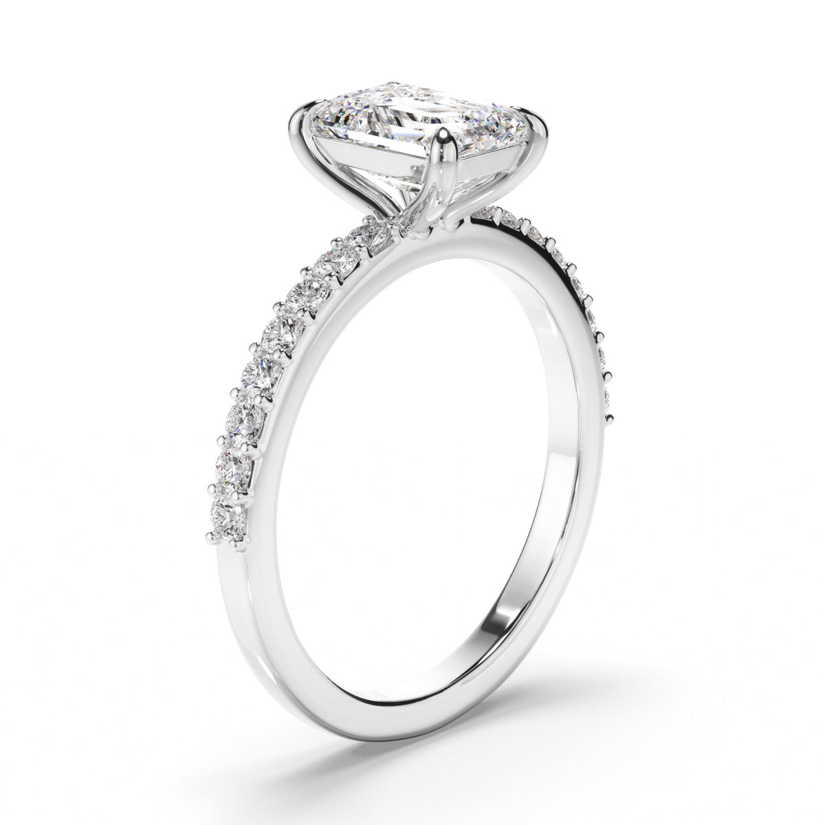 Emerald Cut Diamond Engagement Ring with Diamond Sides