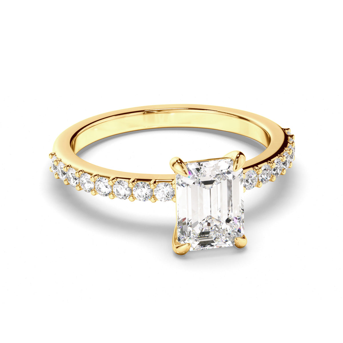 Emerald Cut Diamond Engagement Ring with Diamond Sides