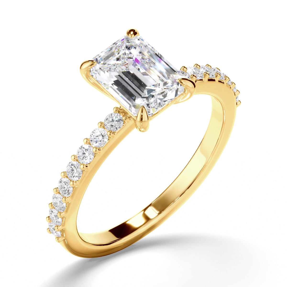 Emerald Cut Diamond Engagement Ring with Diamond Sides