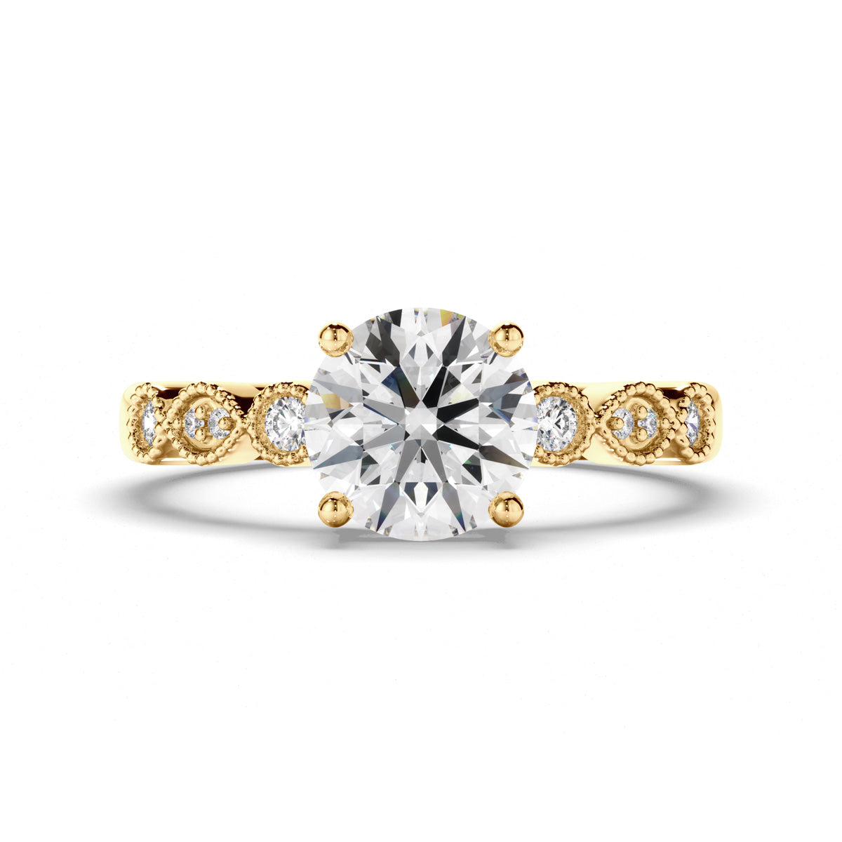 Round Brilliant Cut Diamond Engagement Ring with Diamond Sides