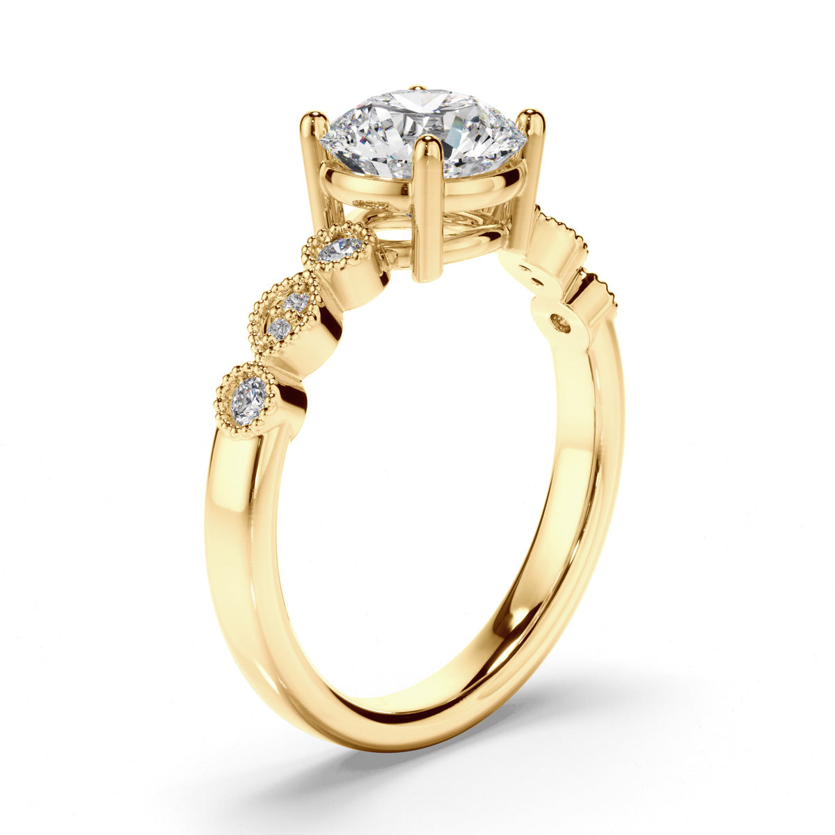 Round Brilliant Cut Diamond Engagement Ring with Diamond Sides