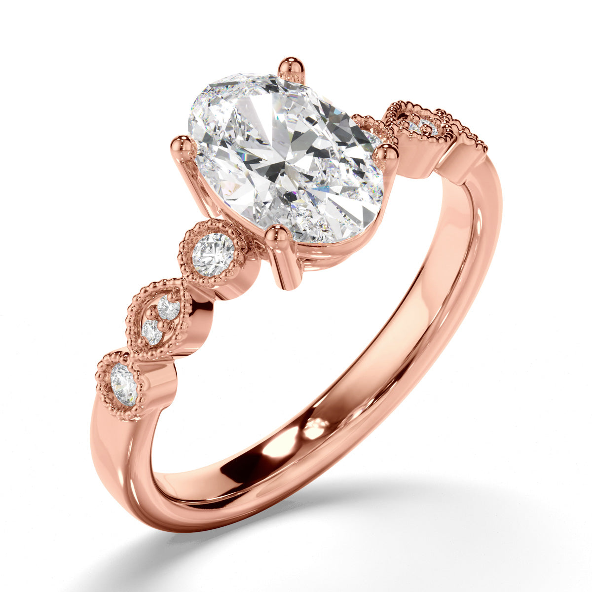 Oval Cut Diamond Engagement Ring with Diamond Sides