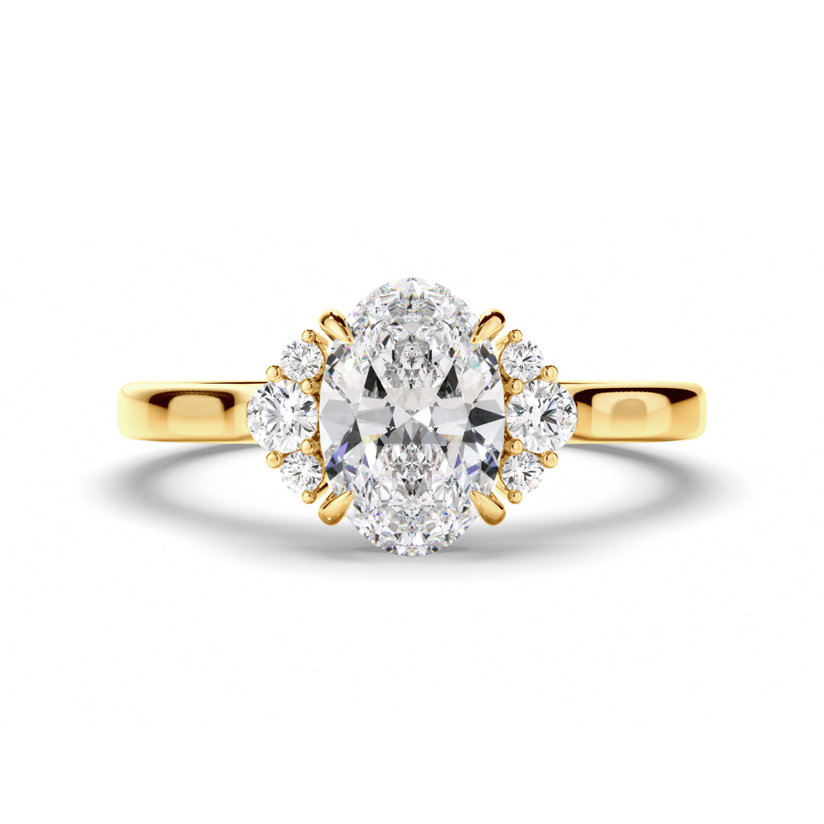 Oval Cut Diamond Engagement Ring with Diamond Cluster Sides