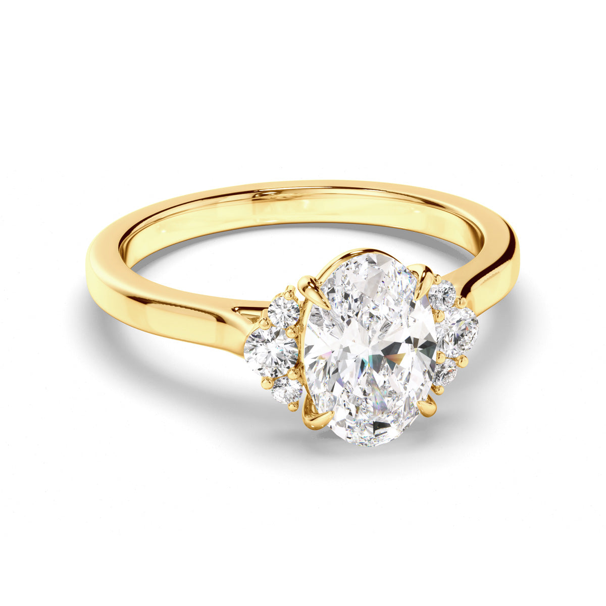 Oval Cut Diamond Engagement Ring with Diamond Cluster Sides