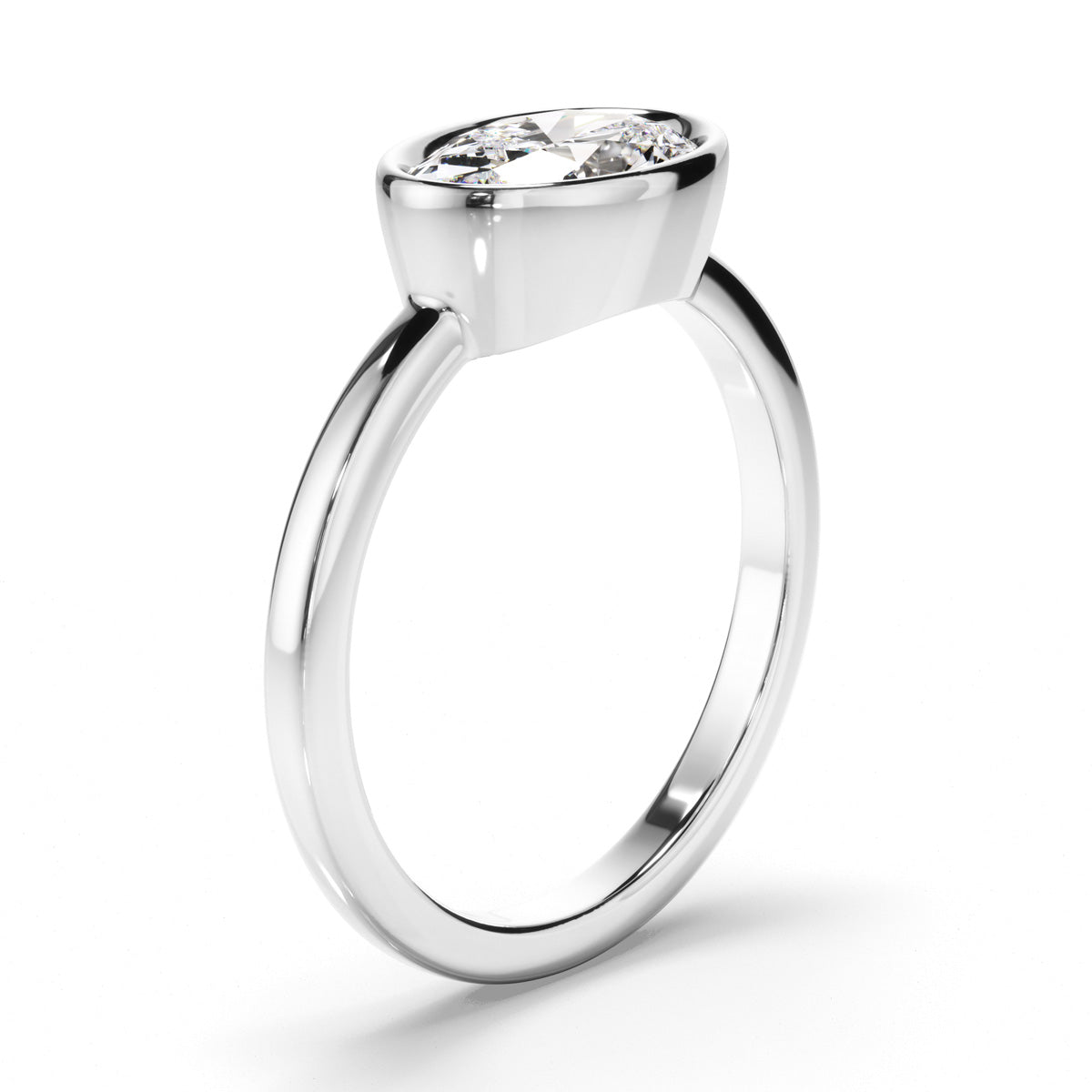 Oval Cut Diamond Bezel East West Solitaire Engagement Ring