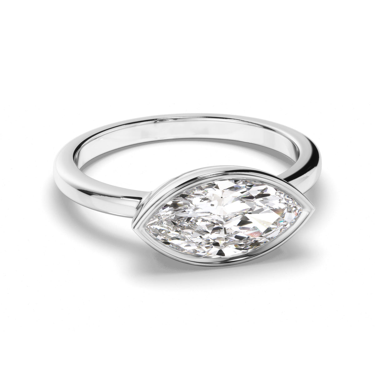 Marquise Cut Diamond Bezel East West Solitaire Engagement Ring