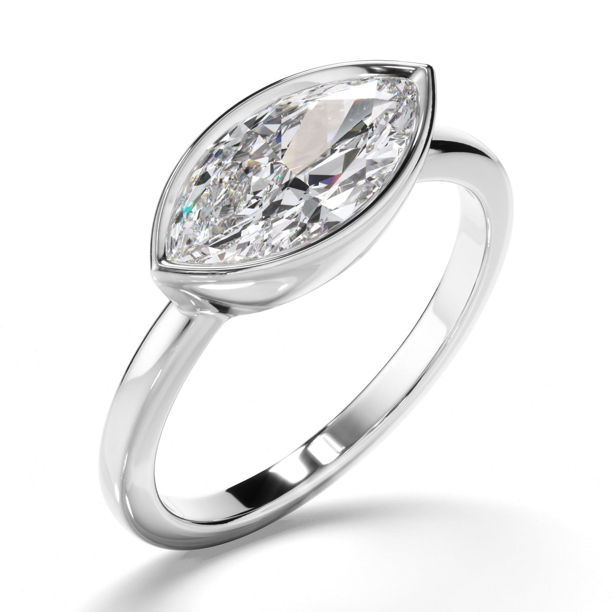 Marquise Cut Diamond Bezel East West Solitaire Engagement Ring