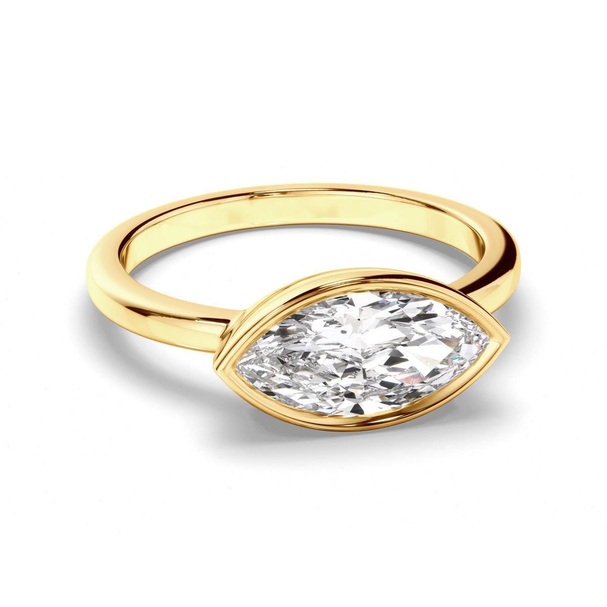 Marquise Cut Diamond Bezel East West Solitaire Engagement Ring