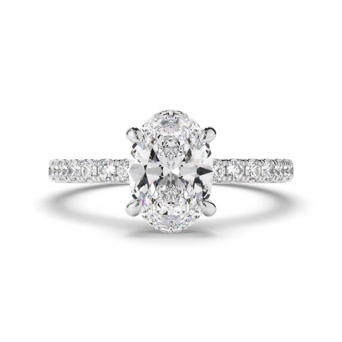 Oval Cut Diamond Engagement Ring with Diamond Sides