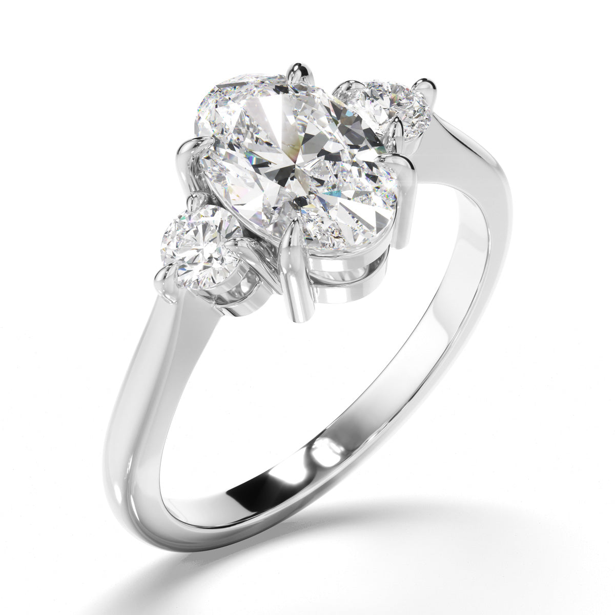 Oval Cut Diamond Trilogy Engagement Ring with Round Brilliant Sides