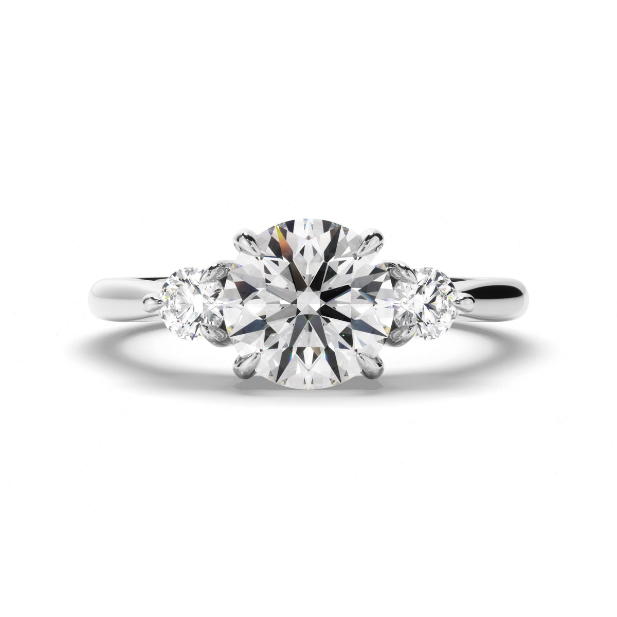 Round Brilliant Cut Diamond Trilogy Engagement Ring with Round Brilliant Sides