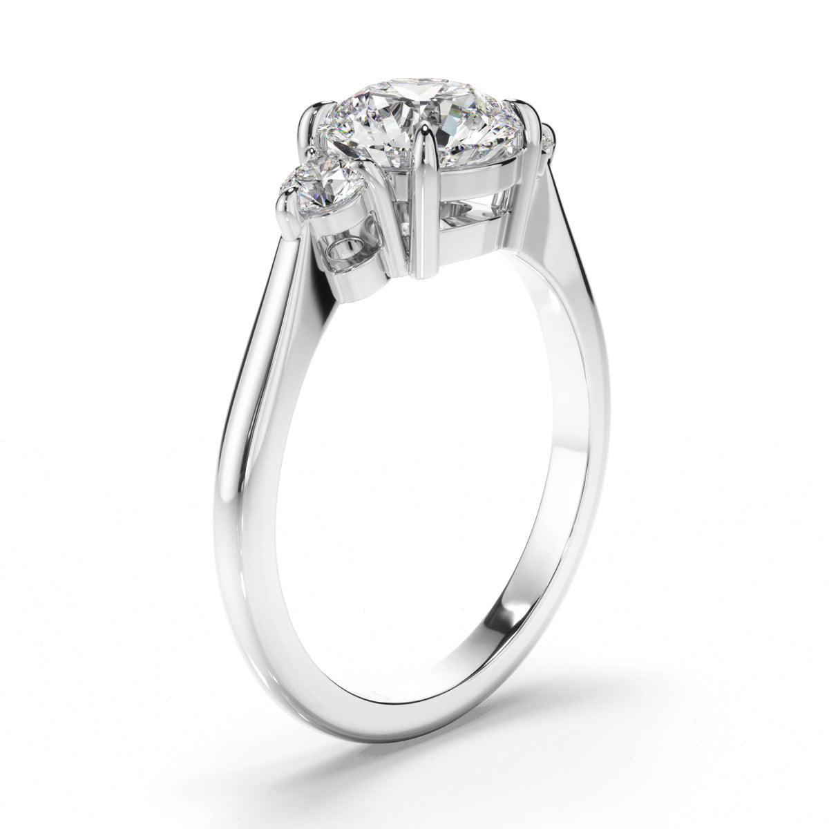 Round Brilliant Cut Diamond Trilogy Engagement Ring with Round Brilliant Sides