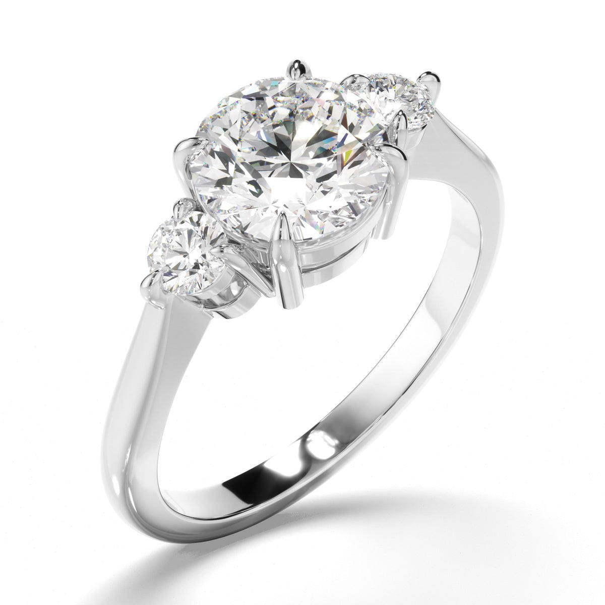 Round Brilliant Cut Diamond Trilogy Engagement Ring with Round Brilliant Sides