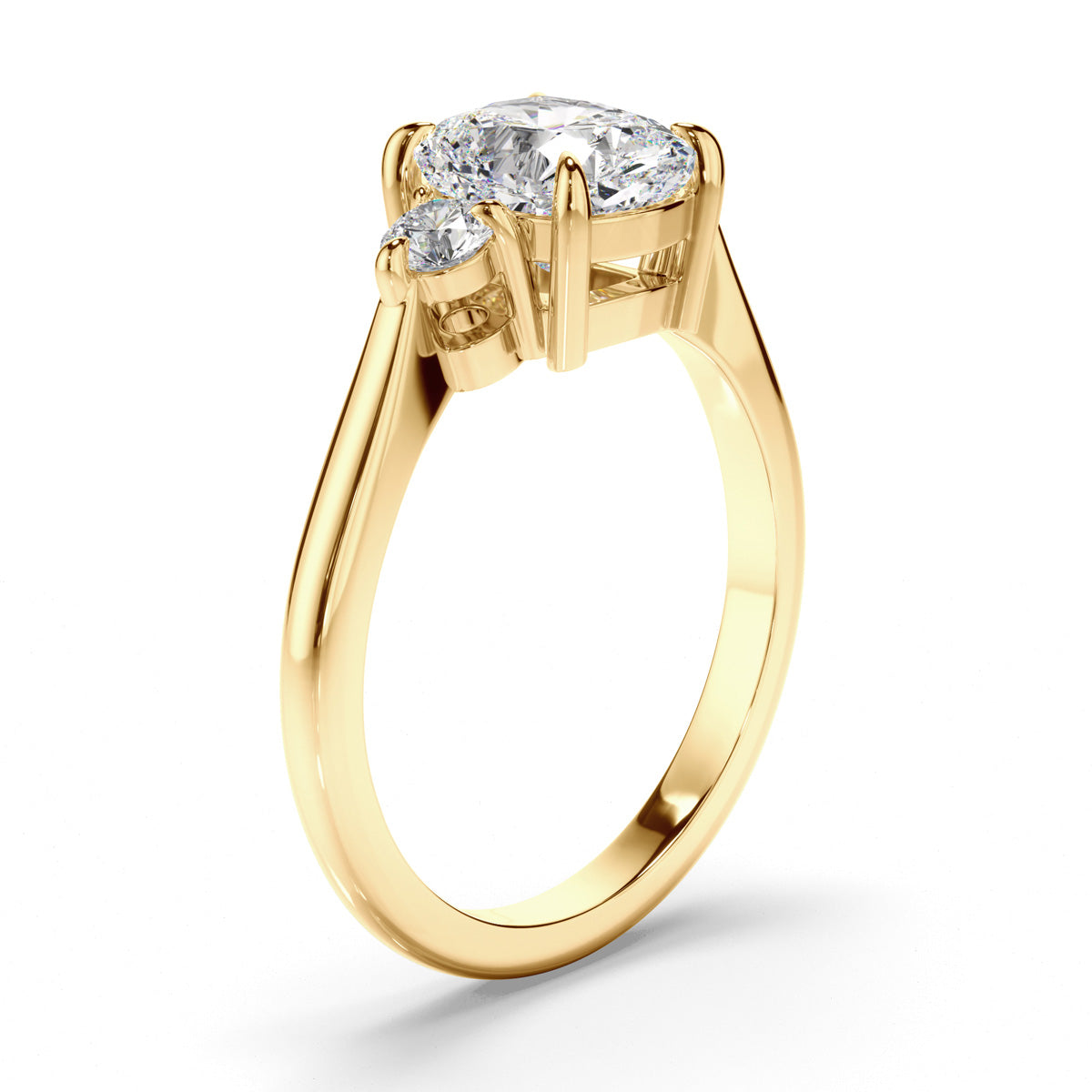 Cushion Cut Diamond Trilogy Engagement Ring with Round Brilliant Sides