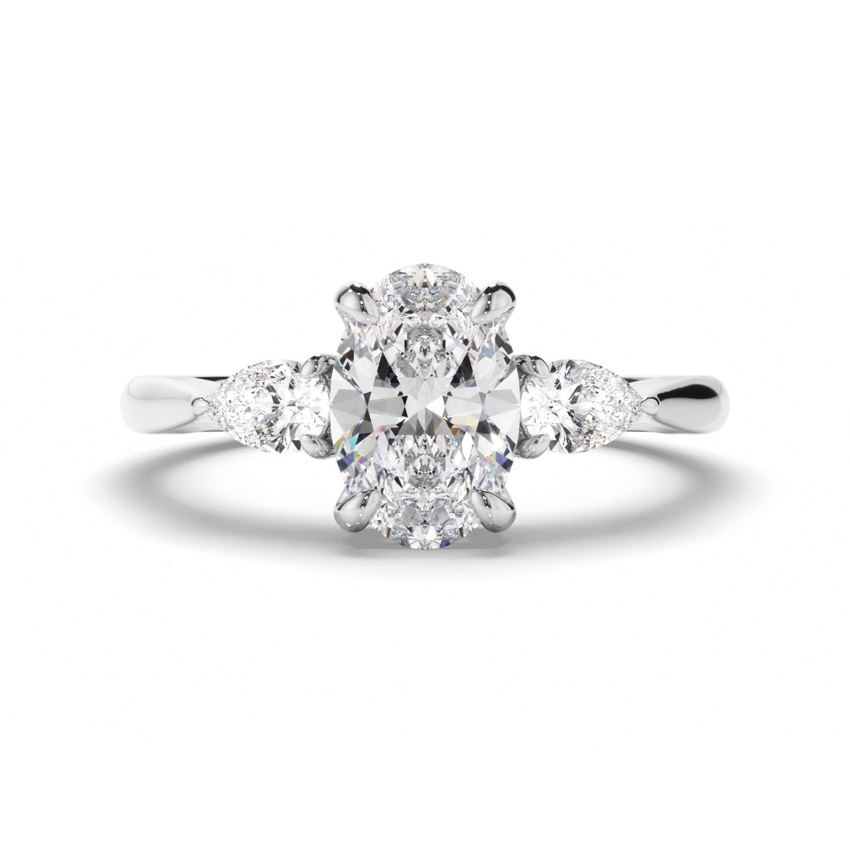 Oval Cut Diamond Trilogy Engagement Ring with Pear Sides