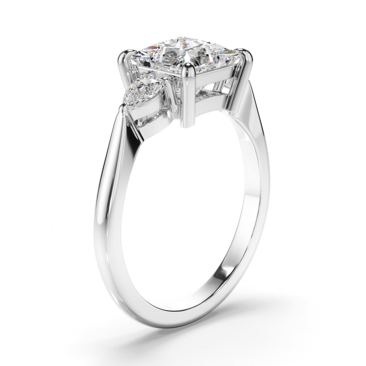 Princess Cut Diamond Trilogy Engagement Ring with Pear Sides