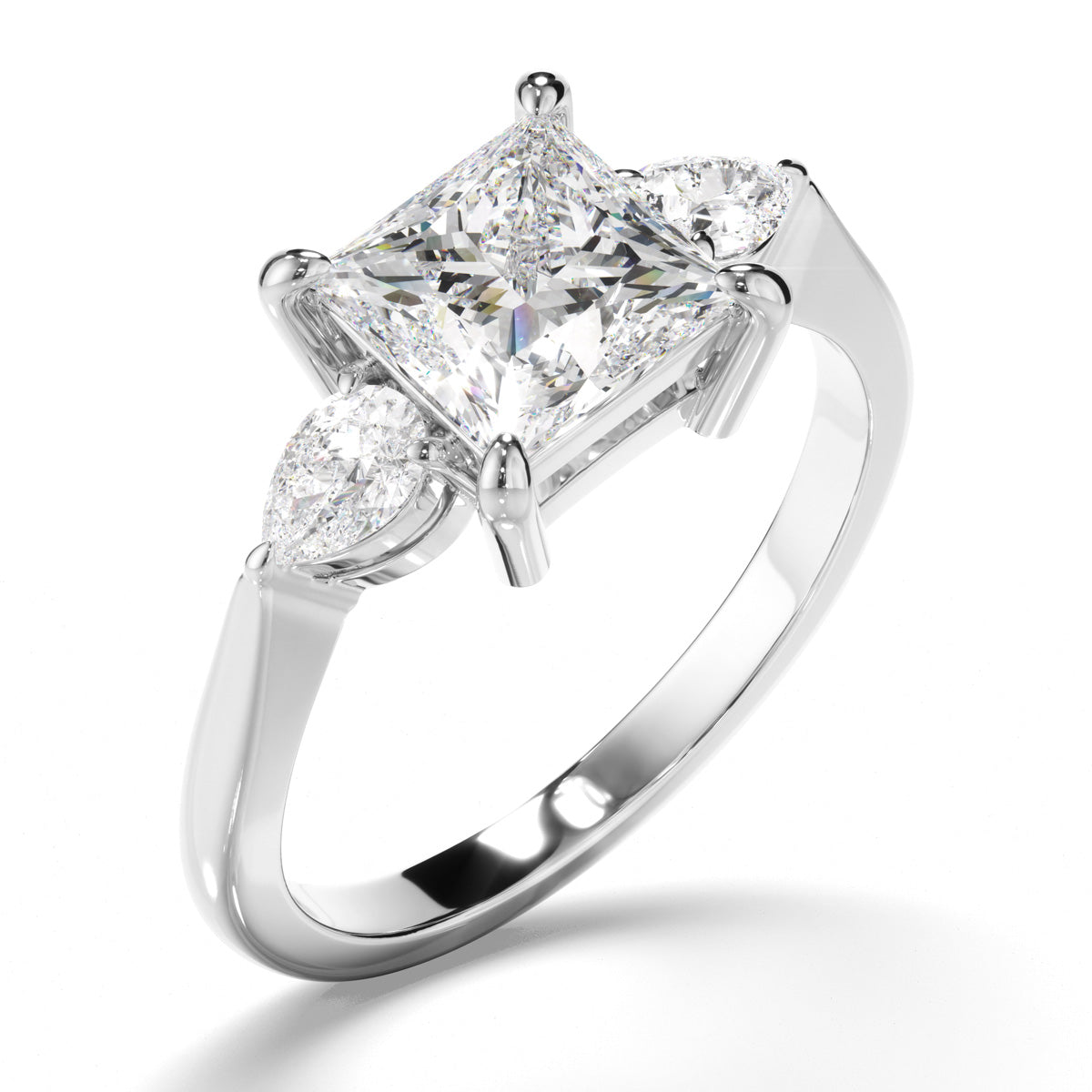 Princess Cut Diamond Trilogy Engagement Ring with Pear Sides