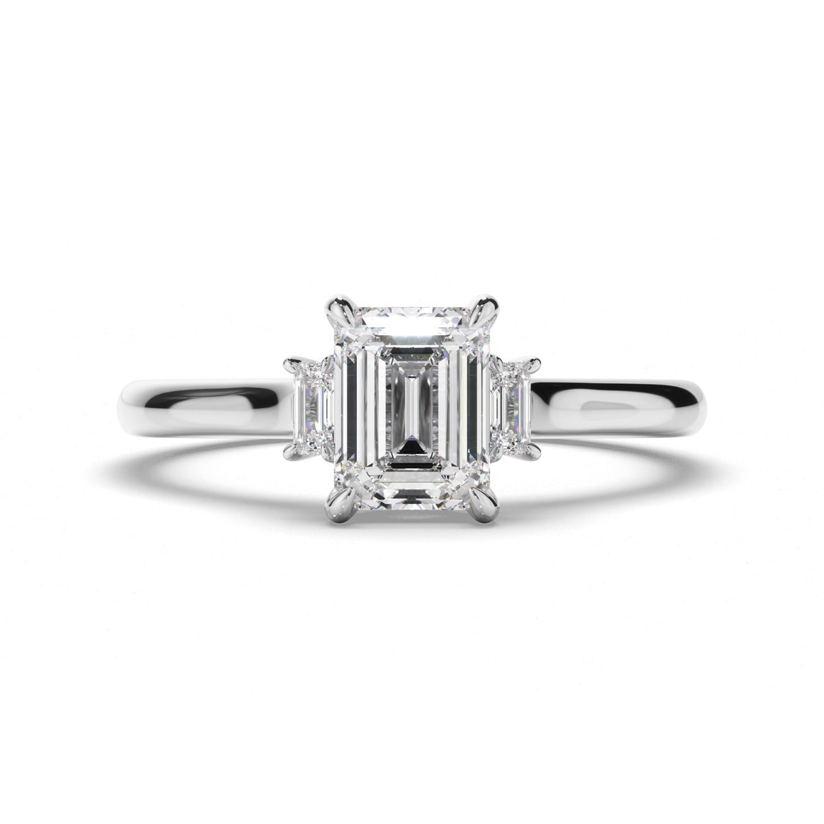 Emerald Cut Diamond Trilogy Engagement Ring with Baguette Sides