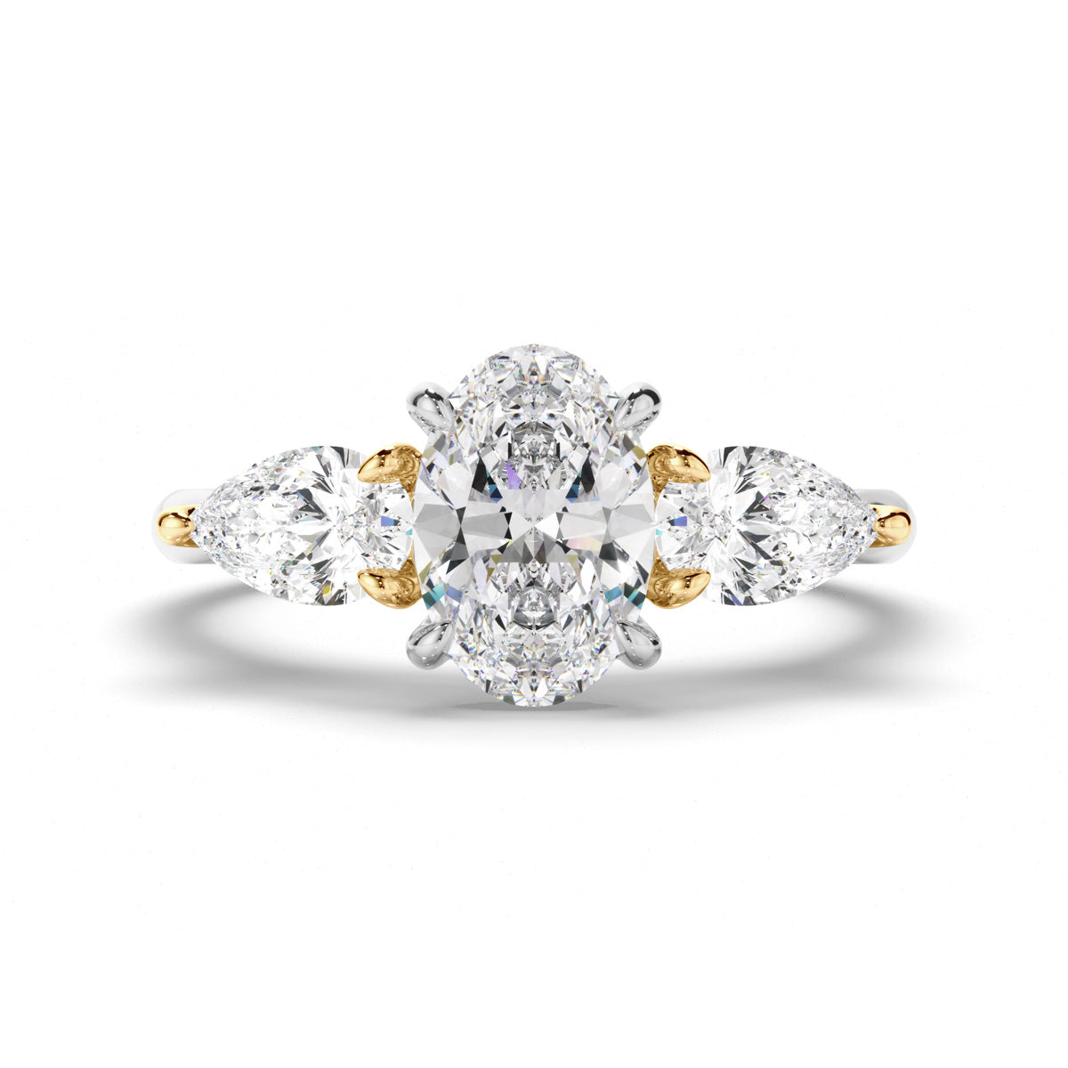 Oval Cut Diamond Trilogy Engagement Ring with Pear Sides